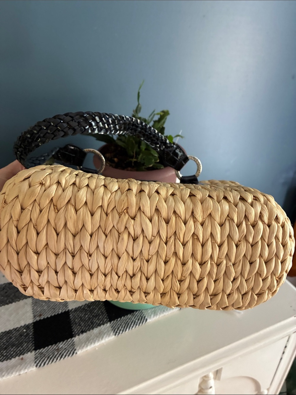 Brighton Straw Woven Tote with Black/Dark Navy Braided Handles - Picture 7 of 10